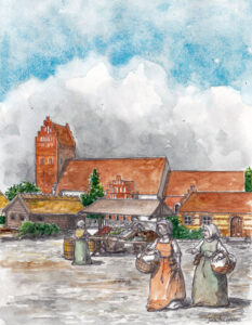 Åhus torg. Rådhuset byggdes på 1400-talet.