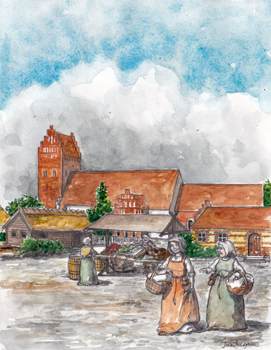 Åhus torg. Rådhuset byggdes på 1400-talet.